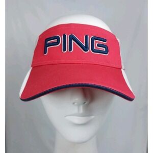 Ping‎ Golf Visor Mens Red Adjustable Cap Cotton Embossed